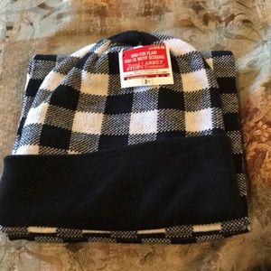 Matching plaid hat and scarf